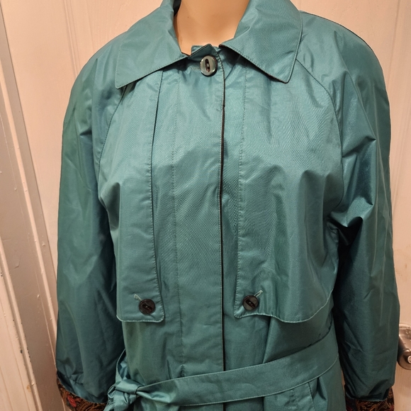 Vintage 80's Teal Trench/Rain Coat Chiango by Fleet Street Sz 10P - Picture 2 of 15